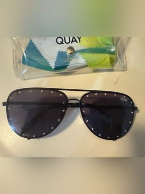 Quay Australia Black Aviator Sunglasses with Stud Detail